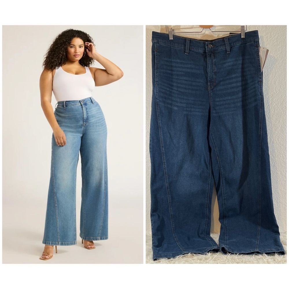 SOFIA VERGARA Diana Palazzo Super High Rise Blue Denim Jeans Pockets Sz. 18W NEW